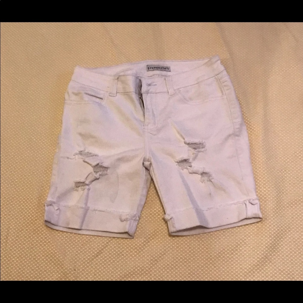 White Distressed Denim Shorts